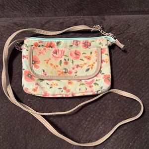 ⭐️ Green & pink floral crossbody essentials only zip closure mini bag 7..5” x 5”
